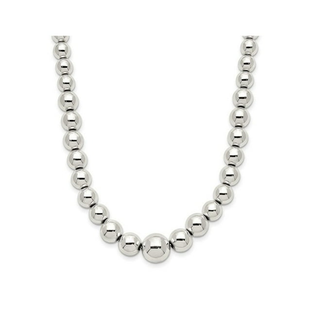Sterling Silver Polished Beaded Necklace 18 Inches