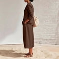 thumbnail image 6 of Linen Blazer and Pants Matching Set for Women Dressy Casual Work Jackets with Wide Leg Capris 2 Piece Business Outfits Coffee M, 6 of 7