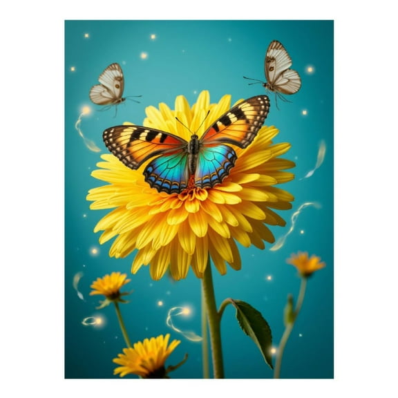 Diamond Art Kit for Adults, Colorful Butterfly Yellow Flower Diamond Painting for Adults Beginners, DIY Diamond Art Painting Kits, 5D Diamond Painting Crafts for Home Decor 12x16 Frameless