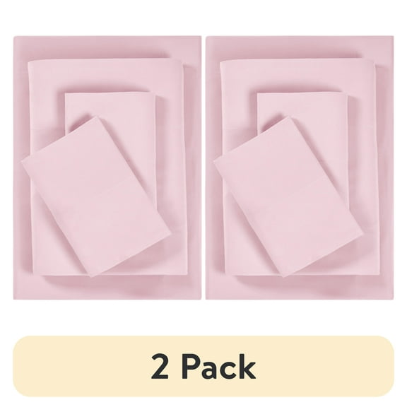 (2 pack) Your Zone Kids Soft Microfiber Sheet Set, Pink, Full, 4 Pieces, Easy Care