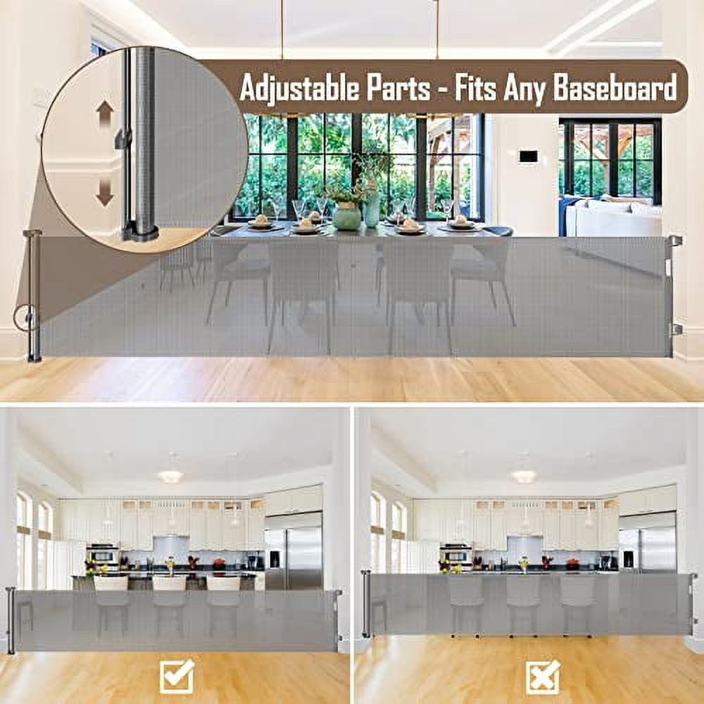 185 Inch Extra Wide Retractable Baby Gate Retractable Gate Outdoor Extra Long Dog Gate Extra Wide Baby Gates for Large Openings, Mesh Dog Gate Extra Large Pet Gate, Gray