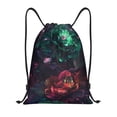 thumbnail image 1 of Kdxio Red And Green Carnation Pattern Drawstring Bag for Gym Sports School Travel Lightweight Sackpack with Adjustable Cords Waterproof Fabric-Small, 1 of 6