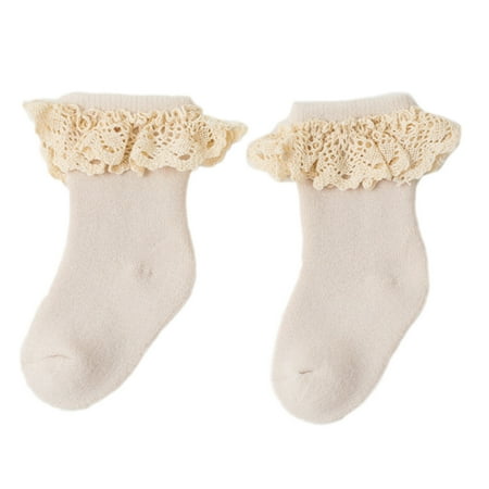 

SIEYIO Autumn Winter Newborn Baby Socks Soft Cotton Terry Thicken Lace Socks Indoor Walking Anti-skid Socks for Toddler