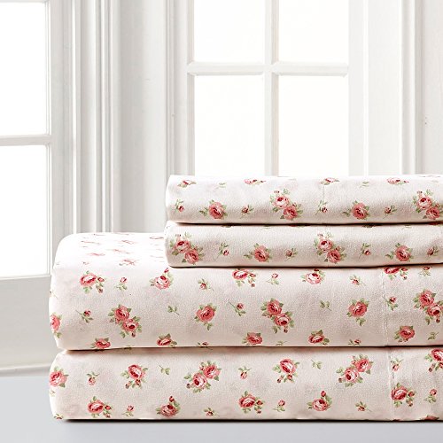 Amrapur Microfiber Sheet Set | Luxuriously Soft 100% Microfiber Rose Printed Bed Sheet Set with Deep Pocket Fitted Sheet, Flat