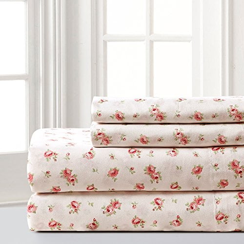 Amrapur Microfiber Sheet Set | Luxuriously Soft 100% Microfiber Rose Printed Bed Sheet Set with Deep Pocket Fitted Sheet, Flat