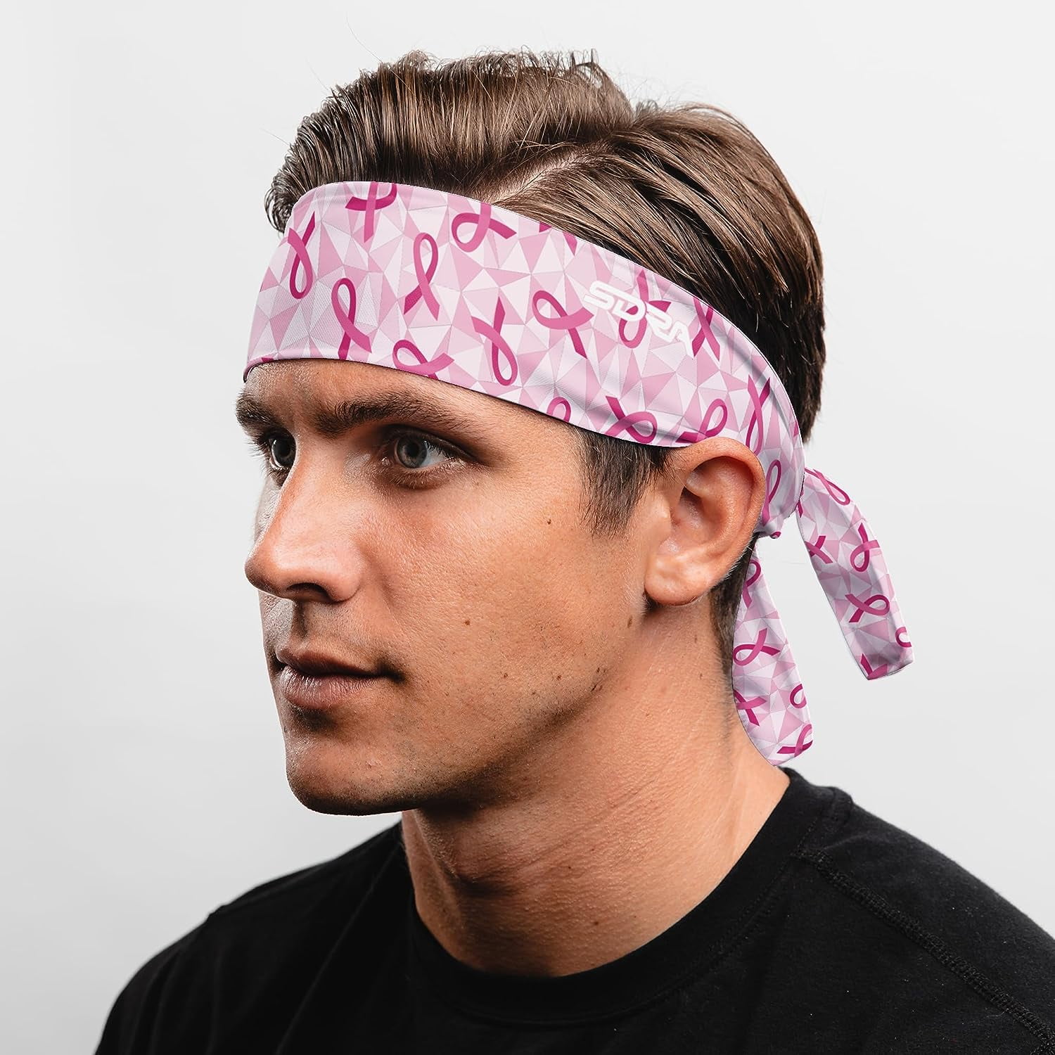 Suddora Breast Cancer Awareness Ribbon Ninja Style Tie Headband Sweatband,  Pink