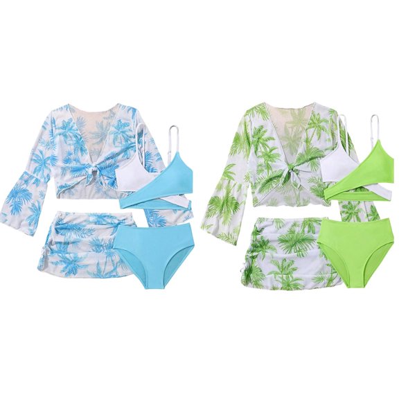 ibiyuan Girls Swimsuit 3 Piece Girls Bathing Suits Tie-Straps Contrast Trim Bikinis for Sparkly Rash Guard Girls Swimwear Tankini Girls Swimwear
