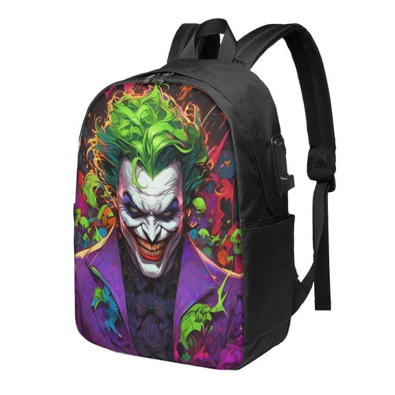 Joaquin Phoenix Joker Backpack For Men Women Teen , Water Resistant Casual Daypack Fits Laptop With Usb Charging Port,17 In Bookbag For Travel,School,Hiking,Gift