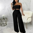 thumbnail image 2 of 2 Piece Set for Women Wide Leg Pant with Sleeveless Strapless Tube Top Summer Casual 2PCS Outfits, 2 of 6