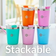 PopYum 9oz Insulated Stainless Steel Kids’ Cups with Lid and Straw, 2-Pack, Orange, Blue