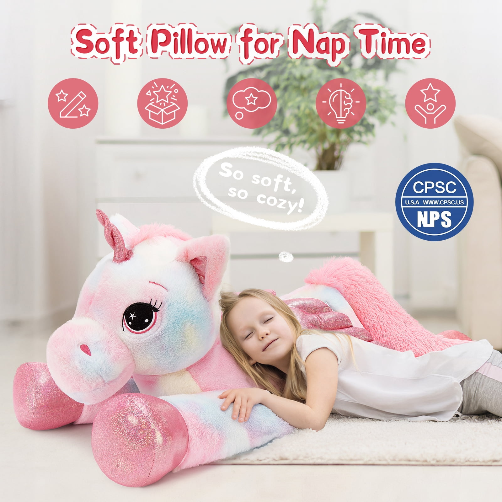 MorisMos 43'' Giant Unicorn Stuffed Animal Soft Unicorn Plush Toy with Wings