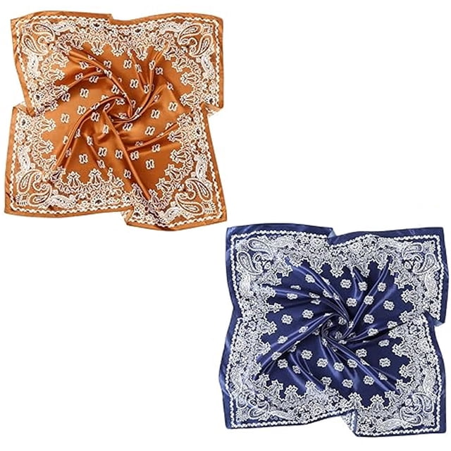 Pañuelo para la cabeza cuadrado de satén grande de 27,5 pulgadas - 2 pañuelos para la cabeza con diseño floral similar a la seda Pañuelos para el cabello de satén cuadrados para mujer