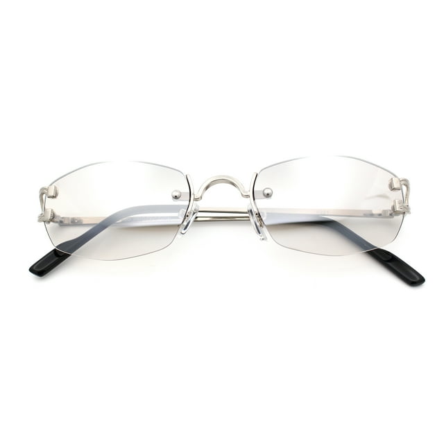Luxury Rimless OG Fancy Narrow Oval Metal Rim Hustler Fashion Sunglasses Silver - Grey Clear