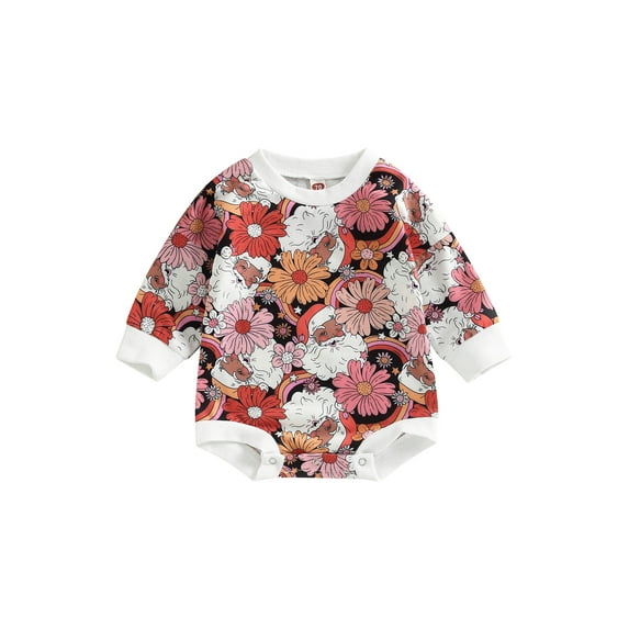 Bagilaanoe Newborn Baby Girl Boy Christmas Romper Sweatshirt Long Sleeve Bodysuit Flower Santa Claus Print Pullover 6M 12M 18M 24M Infant Casual Tee Tops
