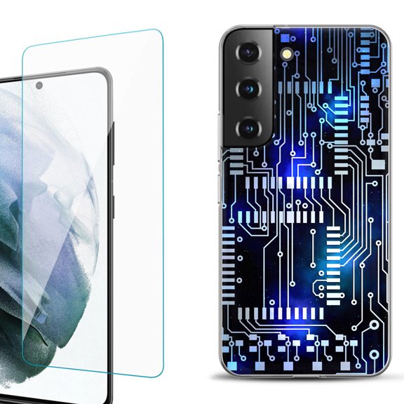 Slim-Fit Fashion Gel Phone Case for Samsung Galaxy S22  5G / S22 Plus 5G, with Tempered Glass Screen Protector, by OneToughShield ® - Cosmos Circuit