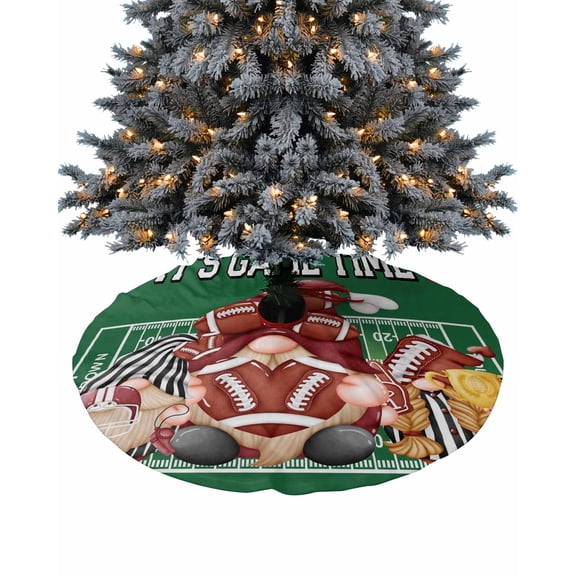 It's Game Time Christmas Tree Skirt 48 Inches Large Christmas Skirt Tree, Brown Football Gnomes Green Tree Skirt Christmas Decorations for Fireplace Party Holidays Indoor Outdoor