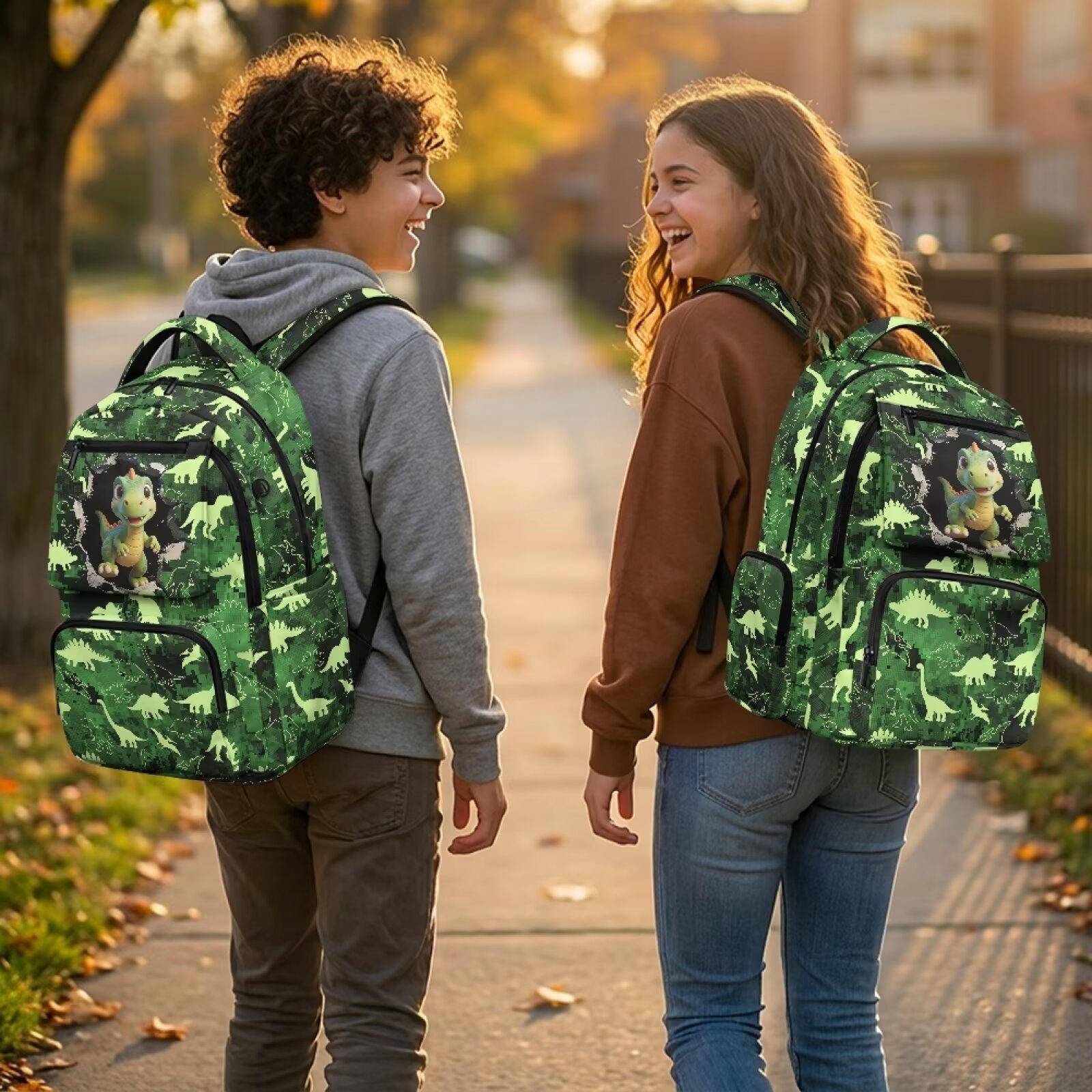 Mochila infantil con estampado de dragón verde, gran capacidad, con bolsillos laterales, acolchada y transpirable para niños y niñas de 8 a 14 años, ideal para viajes y uso diario 3