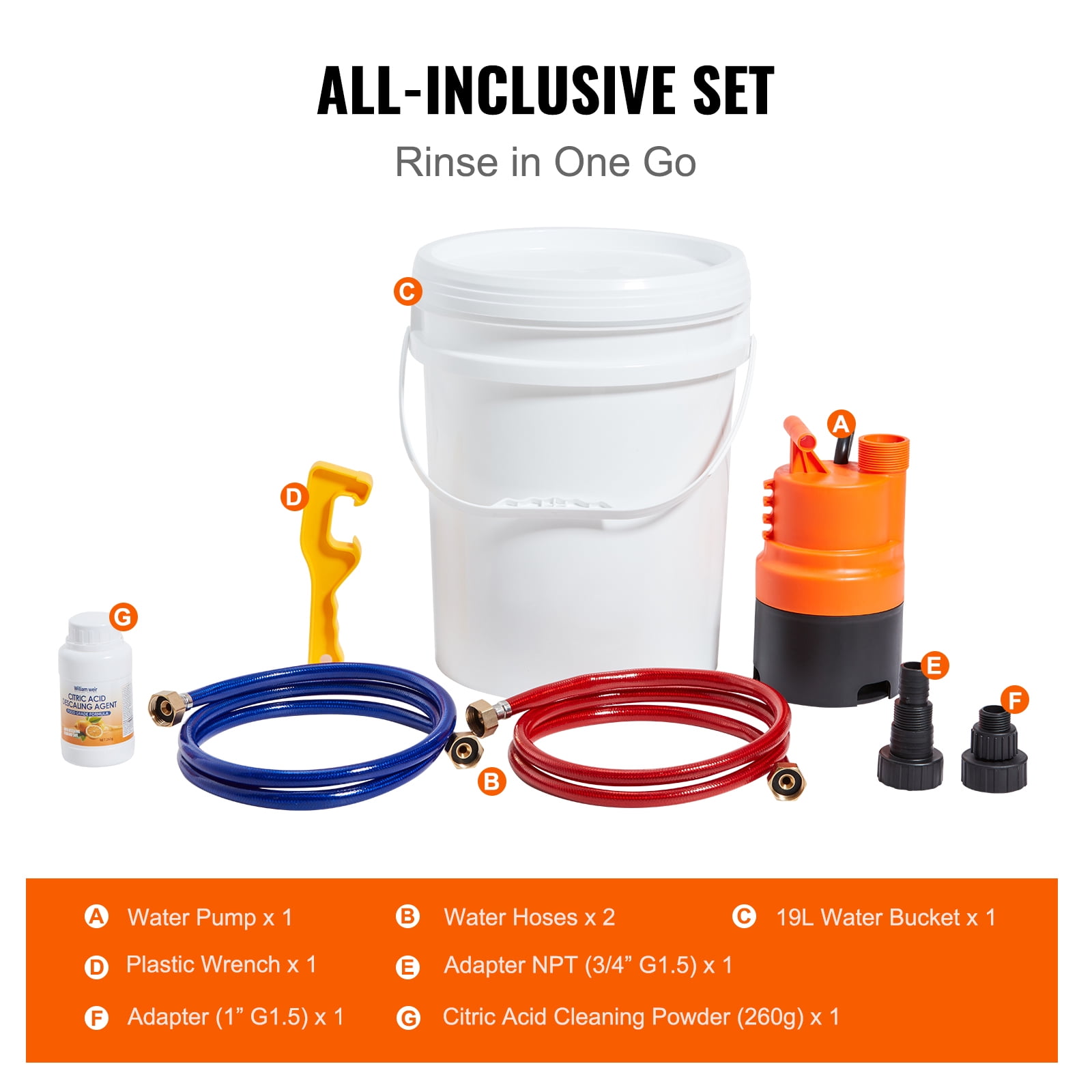 KFFKFF Water Heater Flush Tankless Kit with Pump and 5 Gallon Bucket and Descaling