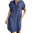 thumbnail image 1 of Qucoqpe - Vestido vaquero de verano para mujer, cuello abierto, botones, escote en V, midi, informal, manga corta, suelto, para fiesta en la playa, en liquidación, 1 of 5