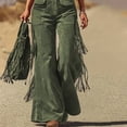 thumbnail image 4 of MORTTIC Women's Solid Color Fringe Wide-Leg Jumpsuit Western Style Overall with Pockets And Adjustable Straps Button Green，M, 4 of 6
