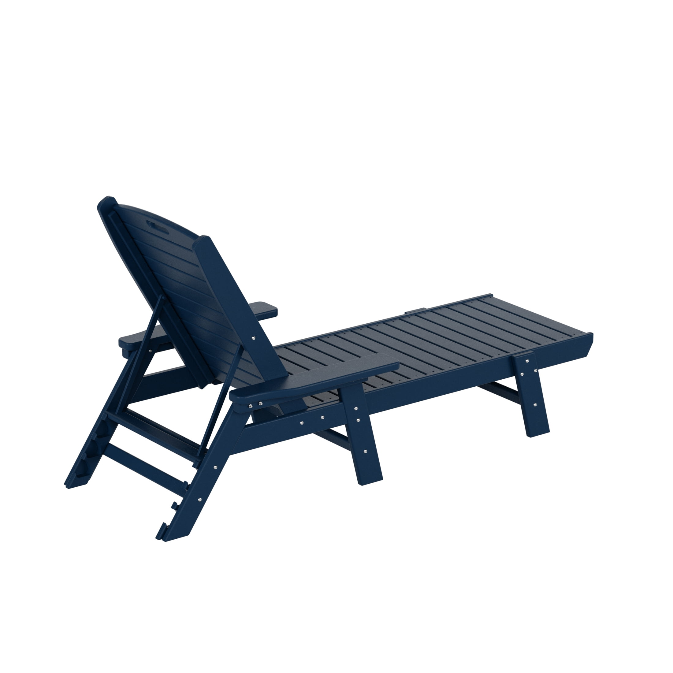 GARDEN 3-Piece Set Plastic Outdoor Chaise Lounges with Round Side Table Included, Navy Blue