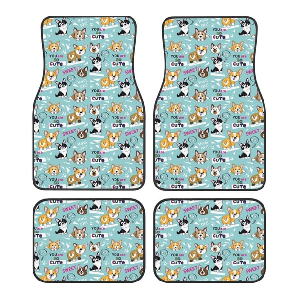 Fotbe Dogs Juego de 4 Tapetes para Auto con Estampado – Alfombrillas de Goma Reforzada, Diseño Antideslizante, Protección para Todo el Año – Vehículos, Autos, Camionetas y SUVs