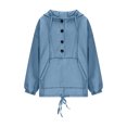 thumbnail image 6 of Denim Tops for Women Trendy Hoodies with Pocket Loose Button up Jean Pullover Drawstring Hooded Sweatshirts (2XL, Blue), 6 of 7