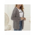 thumbnail image 2 of Women Solid Color Autumn Winter Plush Cardigan Long Sleeve Casual Warm Loose Sweater, 2 of 5