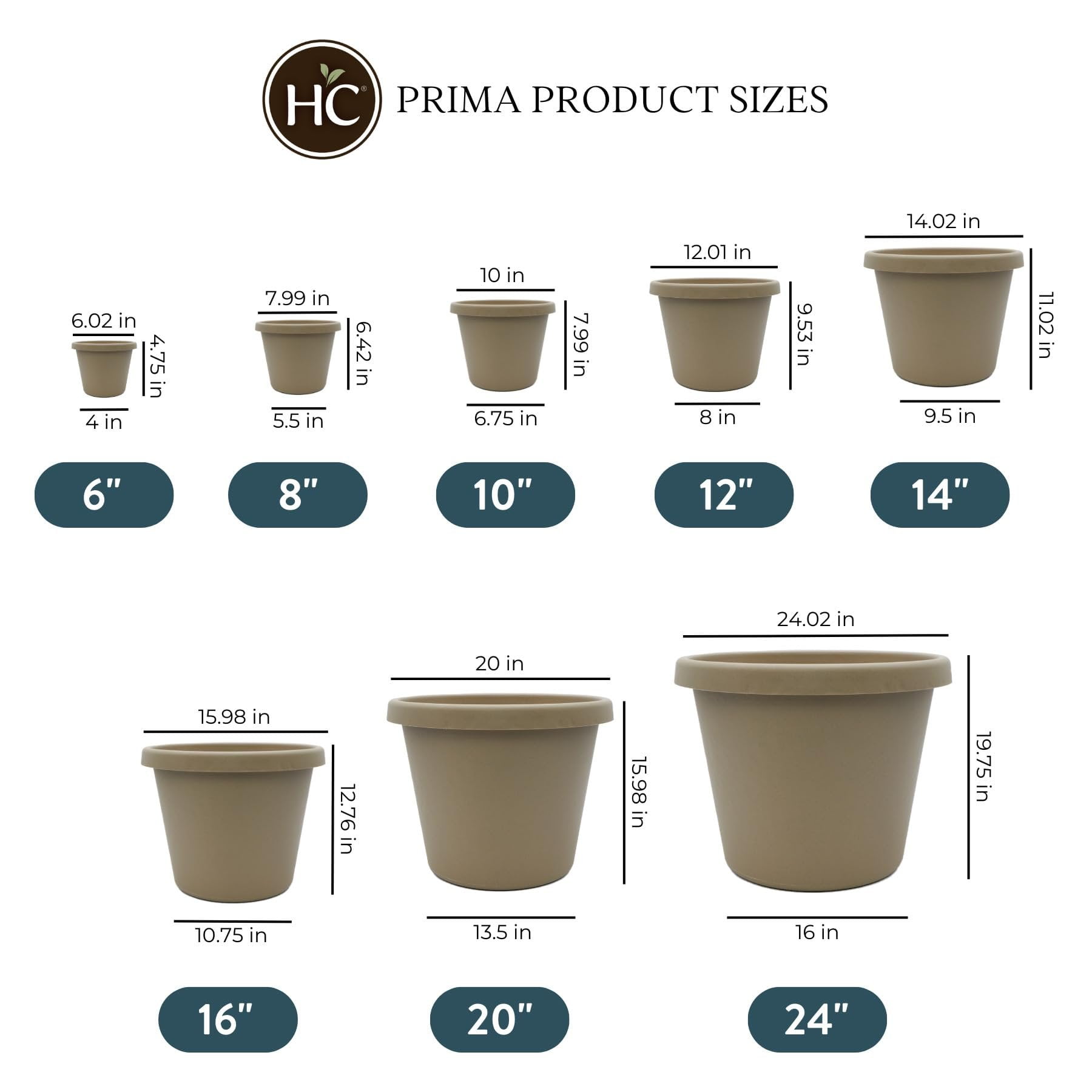 The HC Companies Prima Planter Round Plant Pot - Plastic, Drainage Holes - 8", Beige