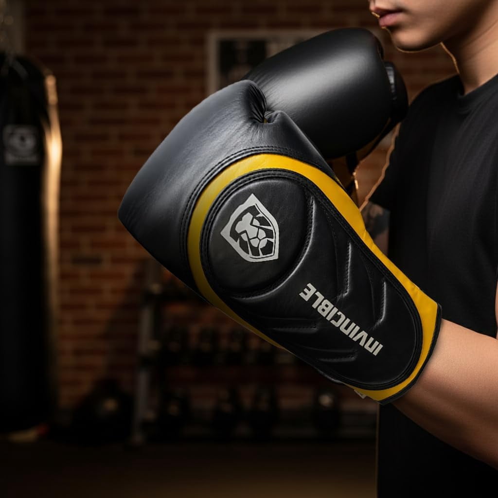 Invincible Fight Gear Professional Hook and Loop Leather Training Boxing Gloves v2.0 - Ideal for Boxing, Kickboxing, Muay Thai, MMA for Men Women and Kids