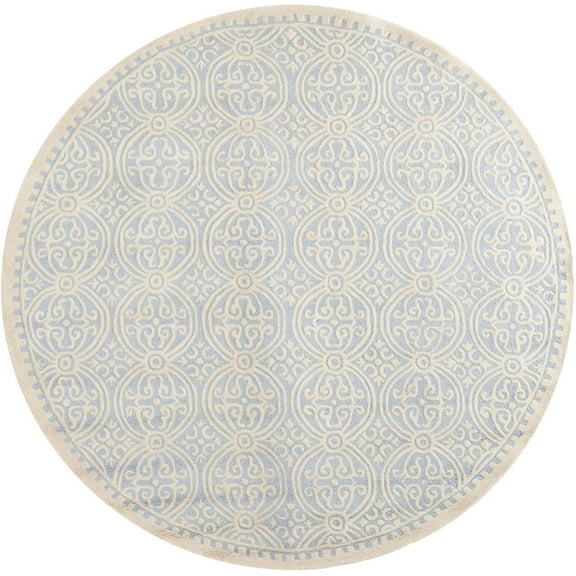 SAFAVIEH Cambridge Leslie Geometric Wool Area Rug, Light Blue/Ivory, 10' x 10' Round