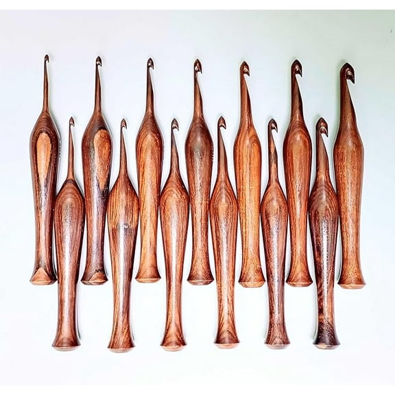 Wooden Crochet Hooks Set of 13-3.5mm to 12mm - Rosewood Crochet Hooks for Arthritic Hands - for Crocheting & Knitting - Ergonomic Soft Grip Handle Crochet Hooks - Gifts for Her(Dsg4, Hooks Only)