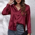 thumbnail image 2 of Yyeselk Women's Casual Satin Silk Silks Long Sleeve Button Down Shirt Formal Work Blouse Top Drop Shoulder Solid Color Tops Wine XXL, 2 of 7