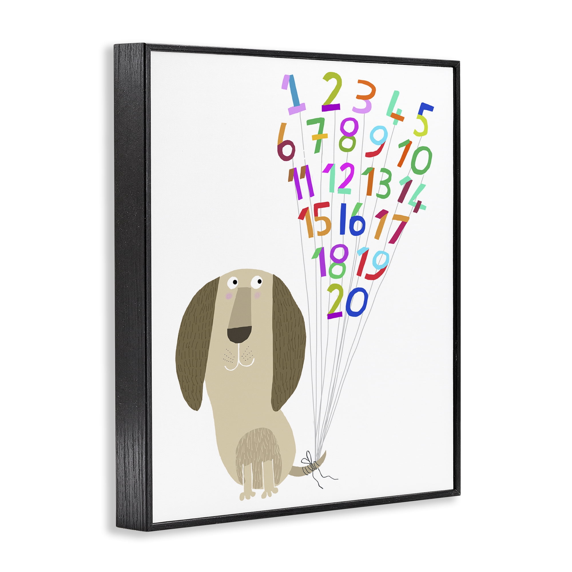Stupell Industries Dog & Number Balloons Animals & Insects Painting Black Framed Art Print Wall Art, 11 x 14