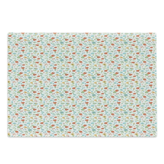 Floral Cutting Board, Drawing Spring Flowers Valley of Lily and Blueberries Messy Arrangement, Decorative Tempered Glass Cutting and Serving Board, Large Size, Multicolor, by Ambesonne