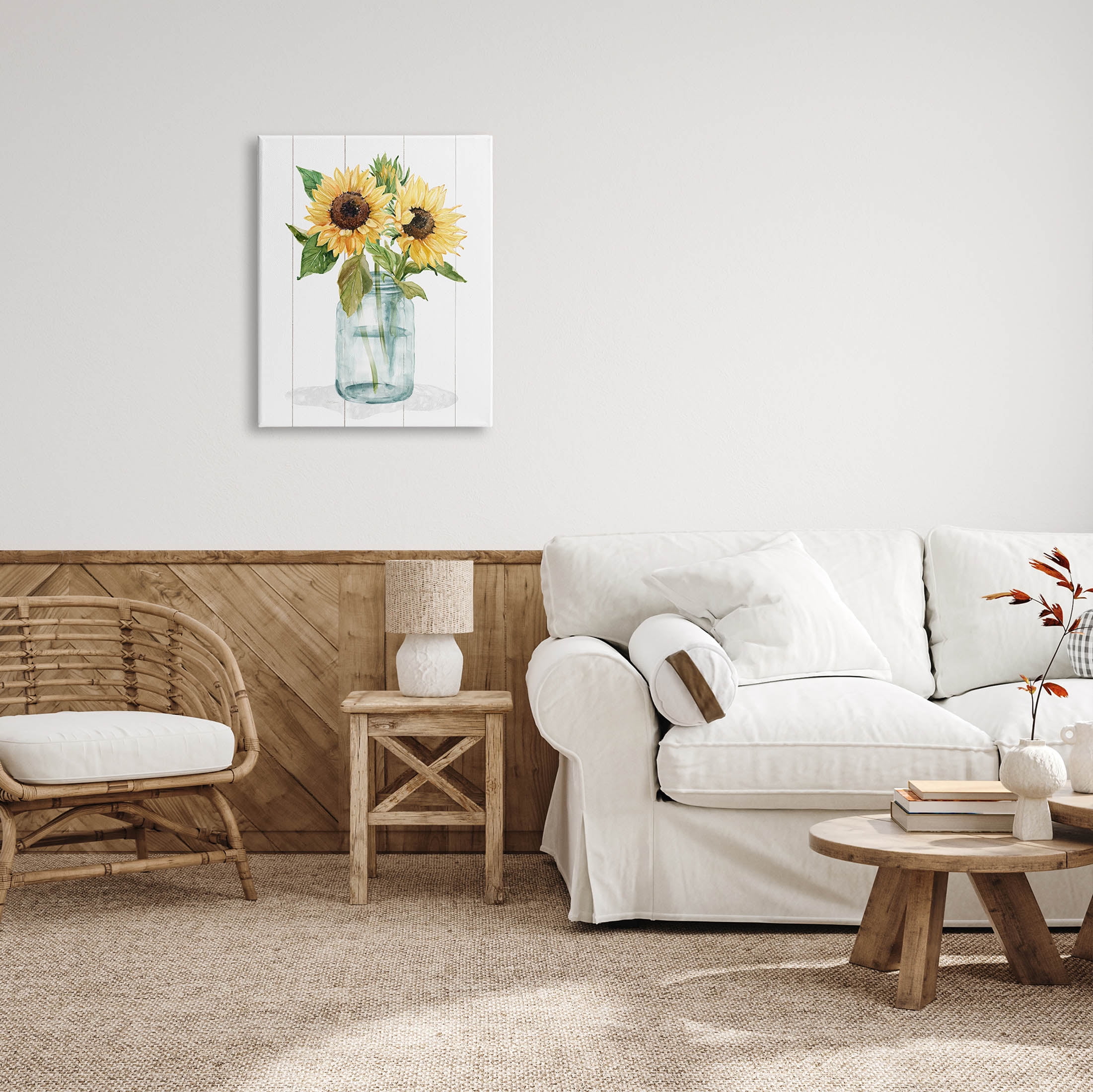 Stupell Industries Yellow Sunflowers Country jar Graphic Art Gallery Wrapped Canvas Print Wall Art, Design by Livi Finn