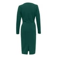 thumbnail image 3 of Bramtres Midi Dresses,Bodycon Dresses,Women Dress Solid Color Long Sleeve Deep V Neck Pleated Long Tight-Fitting Dress,Petite Dresses,Long Sleeve Dress,Modest Dresses,Green Dress,XL, 3 of 6