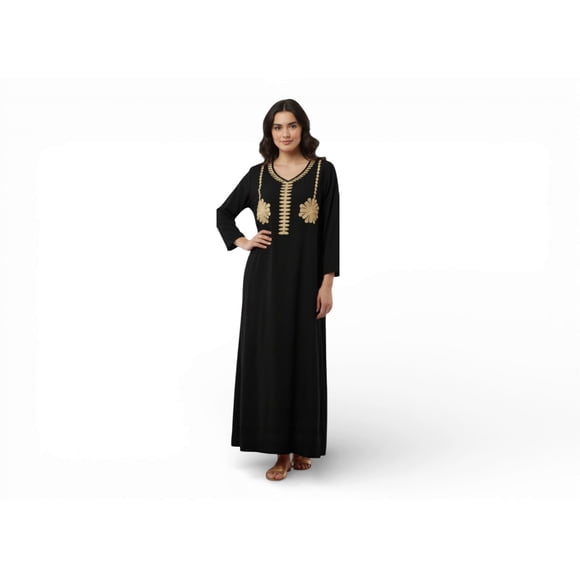 Chemin de Moda Women's Embroidered Maxi Dress, Loose Fit Long Sleeve Boho Summer Dress