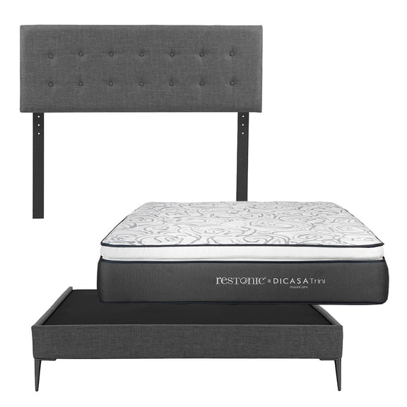 Colchón Matrimonial Trini + Cabecera Bilbao + Base Cama Slim Gris