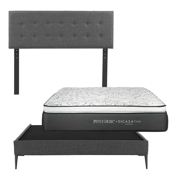Colchón Matrimonial Trini + Cabecera Bilbao + Base Cama Slim Gris