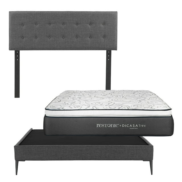 Colchón Matrimonial Trini + Cabecera Bilbao + Base Cama Slim Gris