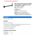 thumbnail image 2 of Rear Lower Forward Lateral Link and Ball Joint Assembly - Compatible with 2016 - 2019 Subaru Crosstrek 2017 2018, 2 of 2