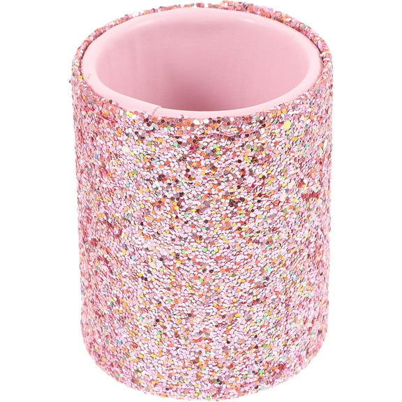 Soimiss Pink Makeup Brush Organizer Portable Decorative Holder with Glitter for Vanity Storage