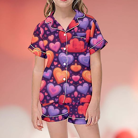 Kids Kids Christmas Pajamas Printed Girls Silk Pjs Short Sleeve 2 Piece Pajamas Set Christmas Outfits for Girls Christmas Pajama Set 8-9 Years