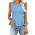 thumbnail image 5 of YUGYXL Women's Summer Sleeveless Tank Tops Crewneck Ruffle Flowy Blouses Business Casual Outfits Light Blue M, 5 of 8