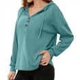 thumbnail image 1 of Sudadera con Capucha para Mujer, Cuello Abotonado, Cordón Ajustable, Sudadera Informal de Larga, Camisetas. Azul y Verde XXL, 1 of 10
