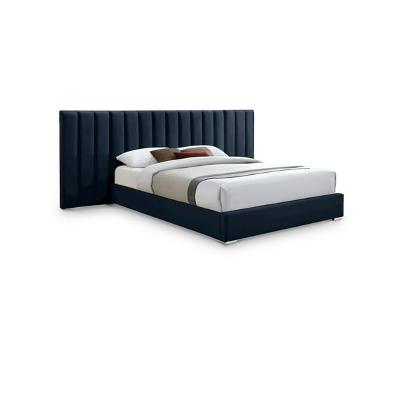 Meridian Furniture Pablo Navy Velvet Queen Bed with Chrome Metal Legs