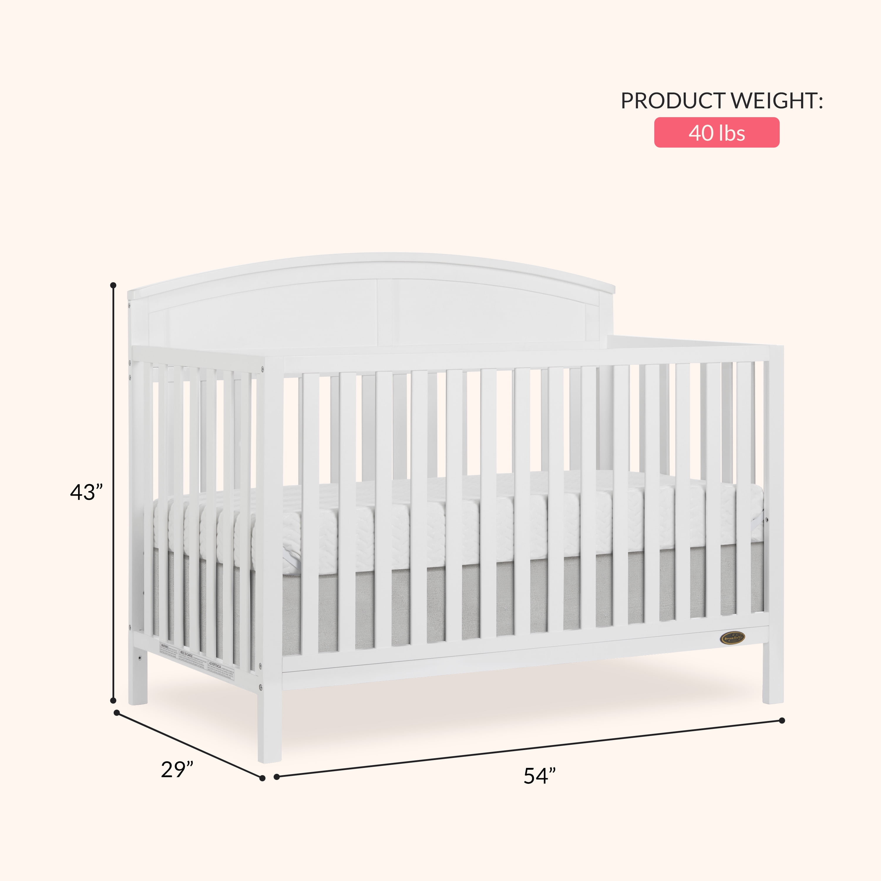 Dream On Me Storybrooke 5 in 1 Convertible Crib, White