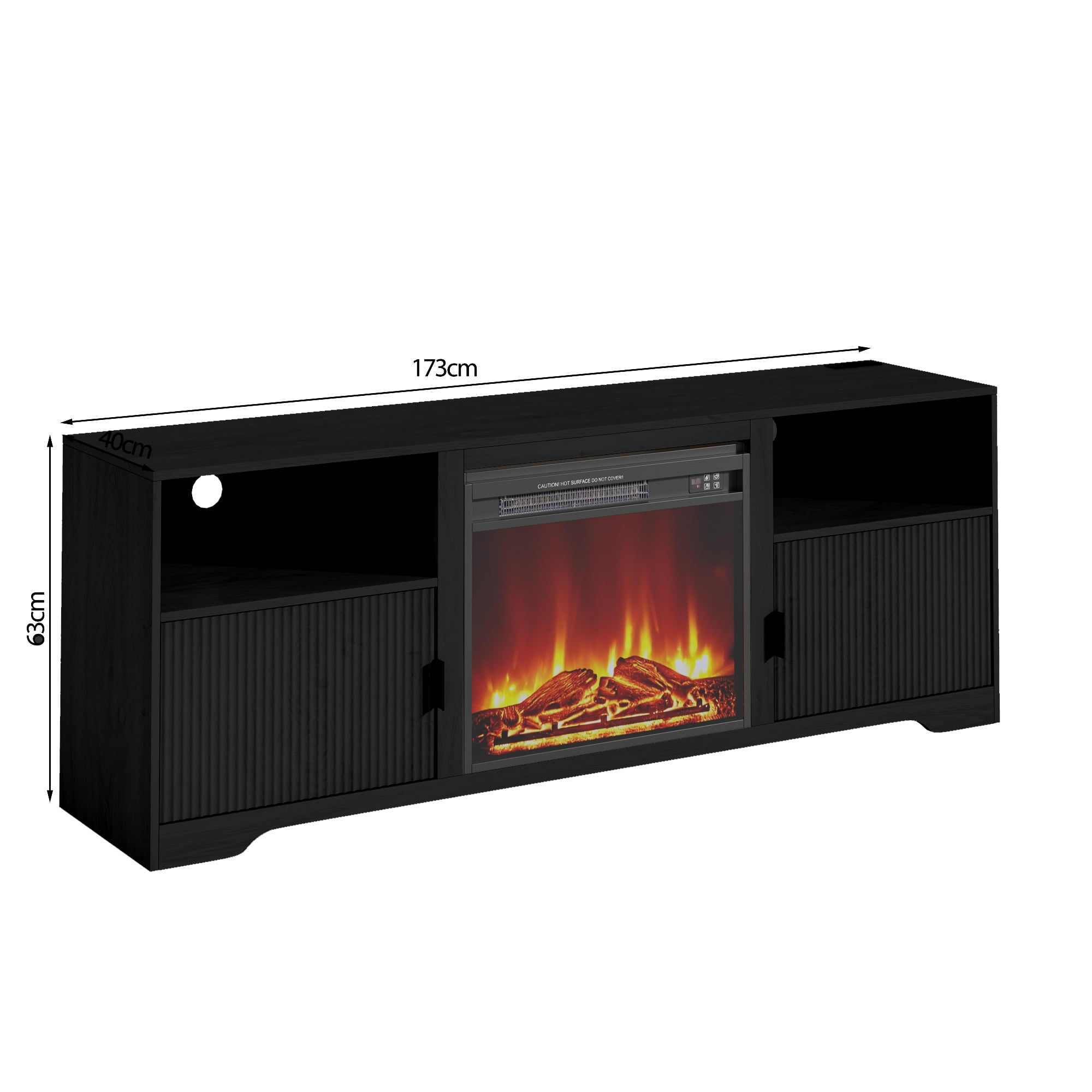 LUCKYELF Fireplace TV Stand, Entertainment Center for TVs up to 80", Wood Media Console for Living Room, Bedroom, Black