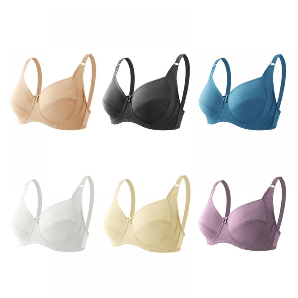 Women's Large D-Cup Seamless Gathering Bra Solid Color Smooth Soft  Breathable Chest Support Underwear Simple Daily Bralette, Full Coverage  T-Shirt Bra(6-Packs) 